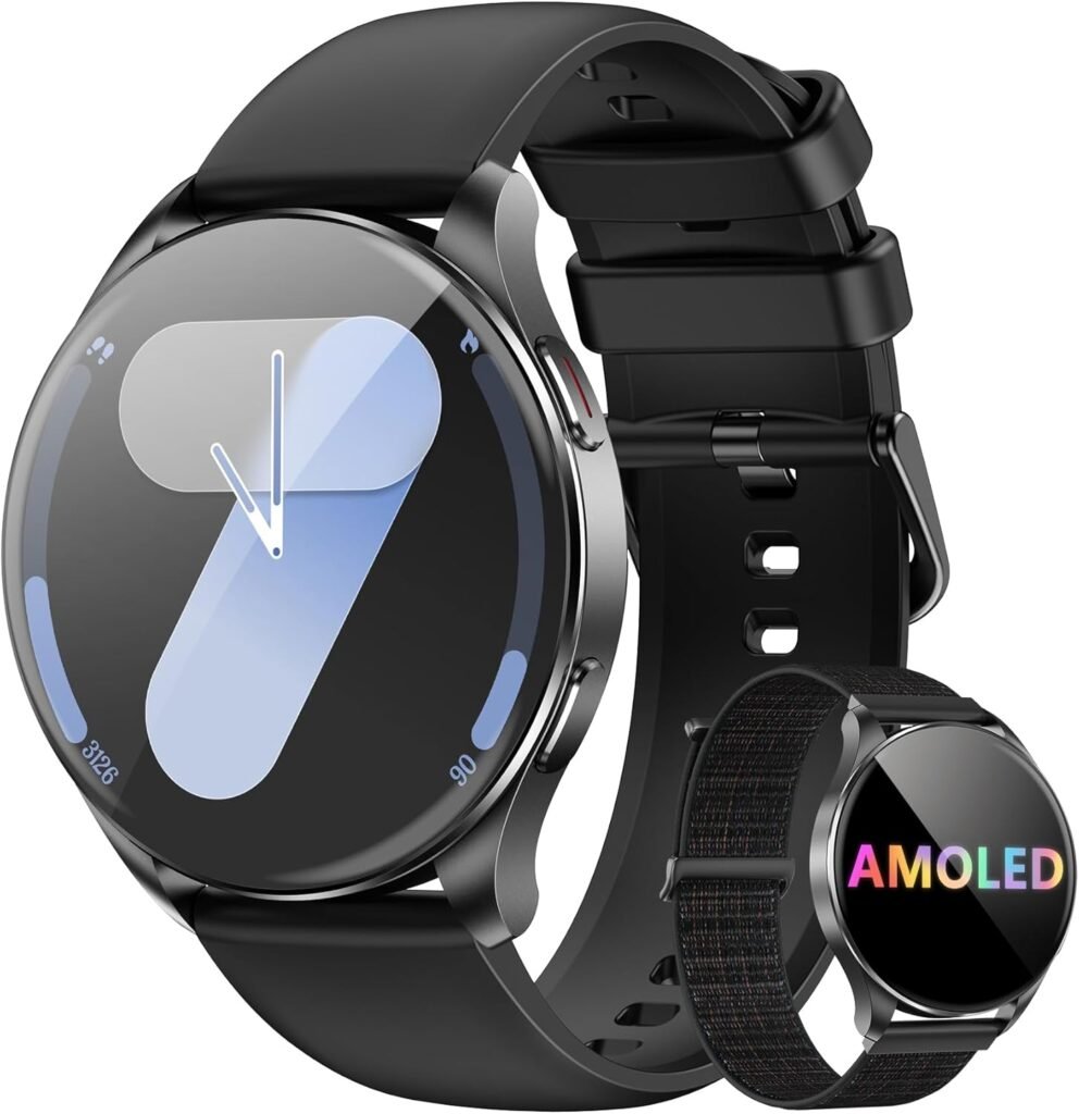 Smartwatch Redondo AMOLED 1.43 no pulso (IOWODO W40), tela ativa.