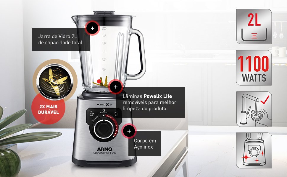 Liquidificador Arno Ultraforce Pro 1100W LN93 com jarra de vidro 2 L